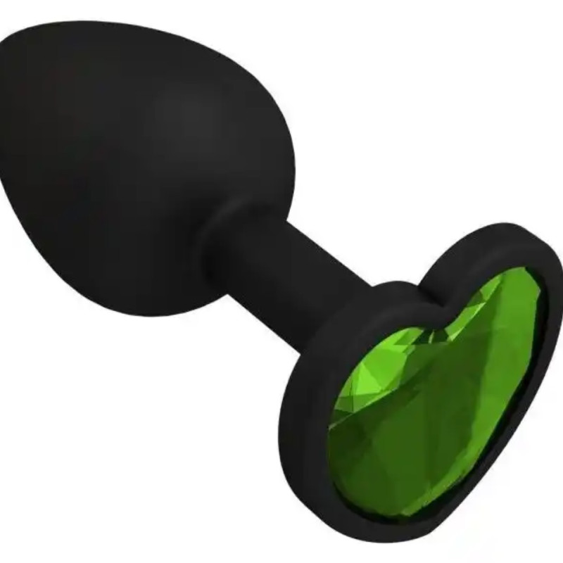 Анальная пробка силиконовая в виде сердечка с зеленым стразом 47608-MM