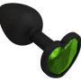 Анальная пробка силиконовая в виде сердечка с зеленым стразом 47608-MM