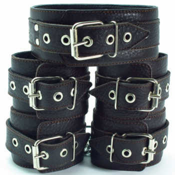 Набор БДСМ аксессуаров из коричневой кожи с мехом 53014ars