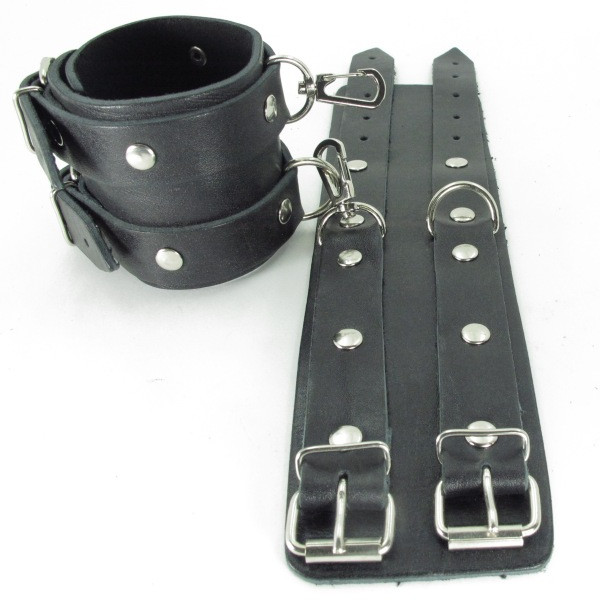 Оковы из кожи черные с двумя пряжками 56007ars