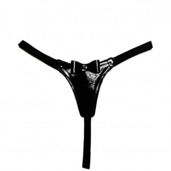 Стринги из эко-кожи лаковые черные 50005ars