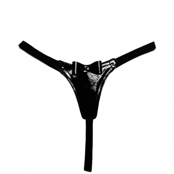 Стринги из эко-кожи лаковые черные 50005ars