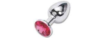 Анальная пробка серебро с красным стразом 2.8*7.6 размер-S 47017-MM