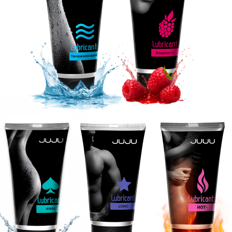 Сет лубрикантов JUJU: Увлажняющий, Hot+, Long, Anal, малина, 5х50ml 813JU