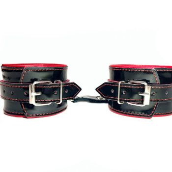 Наручники из кожи лак черно-красные 51029ars