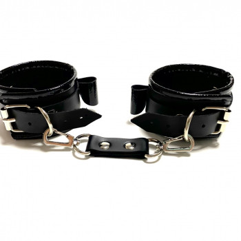 Наручники с бантиками из эко-кожи черные 50007ars