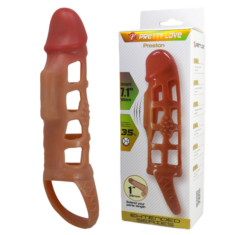 Насадка на пенис реалистичная TPR телесная с кольцом PRETTY LOVE BI-026209-2
