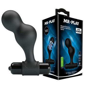 Анальная пробка силиконовая с вибрацией черная MR PLAY BI-040133-MR