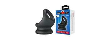 Эрекционное кольцо с мошоночным захватом из силикона черное CRAZY BULL BI-210240