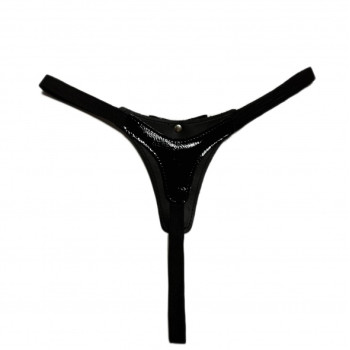 Стринги из эко-кожи лаковые черные 50005ars