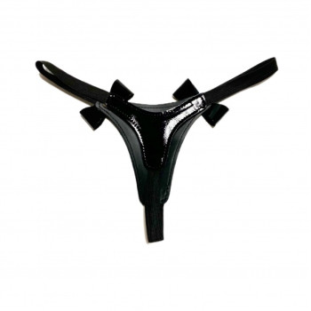 Стринги из эко-кожи лаковые с бантиками 50006ars