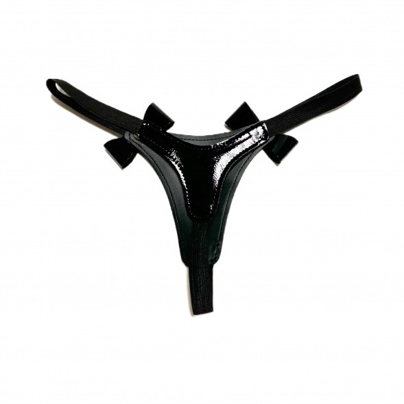 Стринги из эко-кожи лаковые с бантиками 50006ars