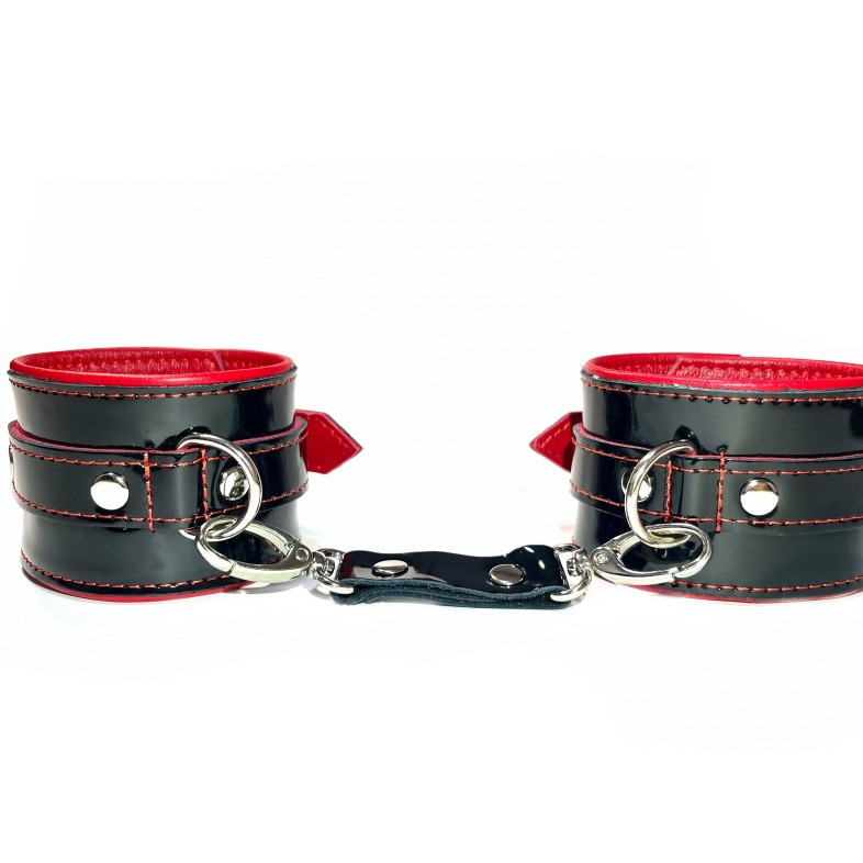 Наручники из кожи лак черно-красные 51029ars