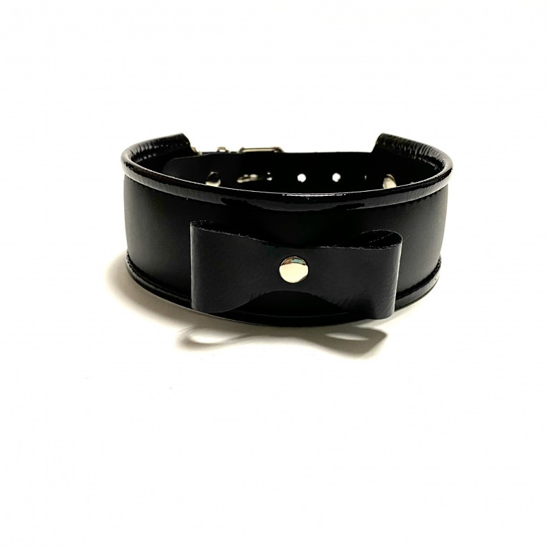 Ошейник с бантиком из эко-кожи черный 50009ars