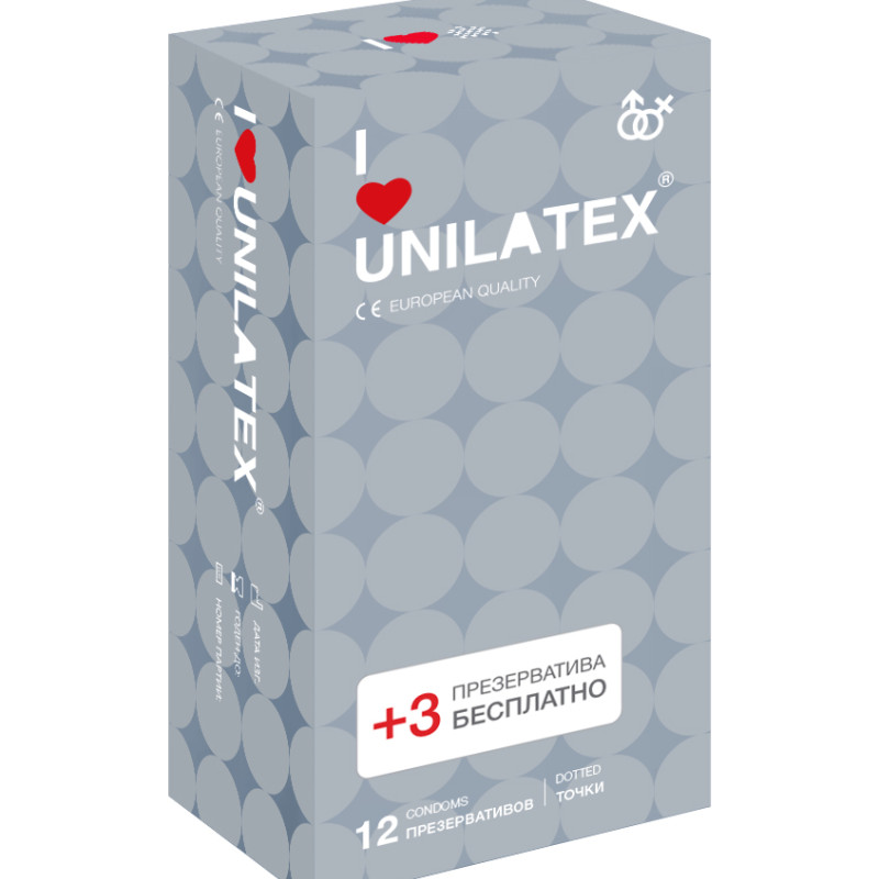 Презервативы Unilatex Dotted 12+3 шт в подарок 3020Un