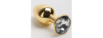 Анальная пробка золото со вставкой белый страз S 47005-MM