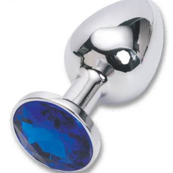 Анальная пробка серебро со вставкой синий страз S 47018-MM