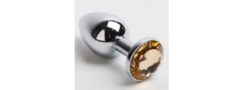 Анальная пробка серебро со вставкой желтый страз S 47019-MM