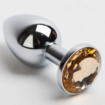 Анальная пробка серебро со вставкой желтый страз S 47019-MM