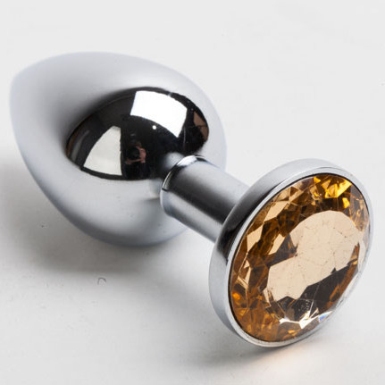 Анальная пробка серебро со вставкой желтый страз S 47019-MM