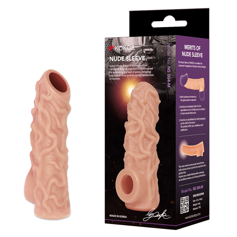Насадка Nude Sleeve с венами и подхватом мошонки телесная KOKOS NS-004-S