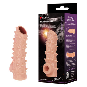 Насадка Nude Sleeve с шипами и подхватом мошонки телесная KOKOS NS-006-S