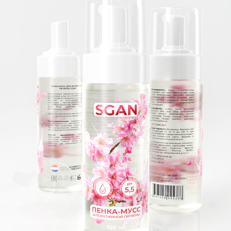 Пенка-мусс для интимной гигиены SGAN с пребиотиками 150 мл 5388sg