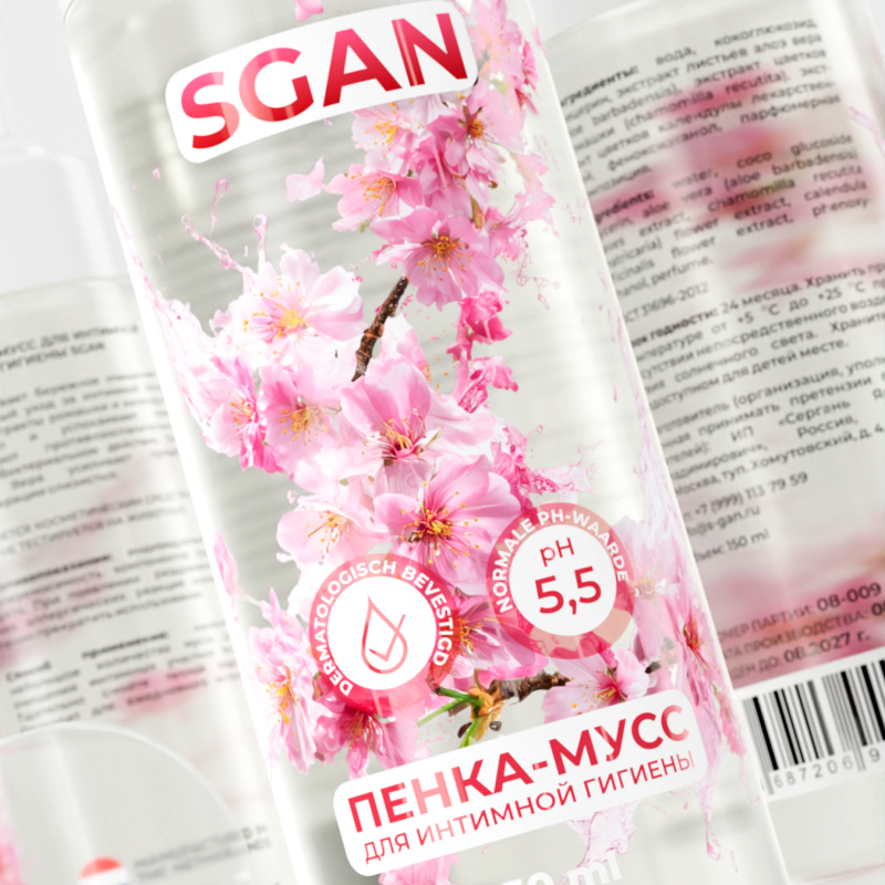 Пенка-мусс для интимной гигиены SGAN с пребиотиками 150 мл 5388sg