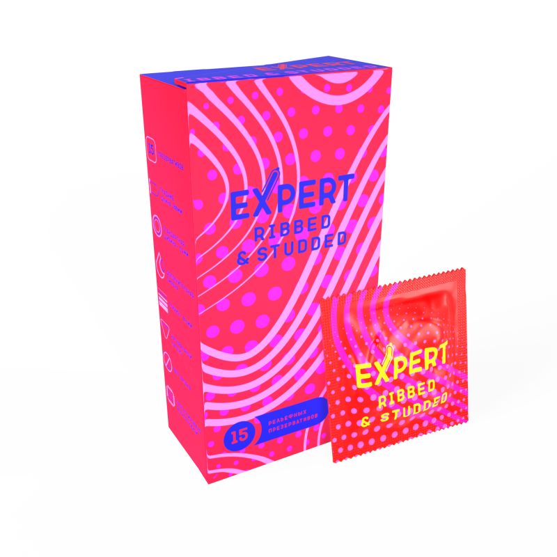 Презервативы Expert Ribbed&Studded 15шт 9410ex