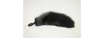 Анальная пробка черного цвета диам.32мм с черным лисьим хвостом BF32black/black