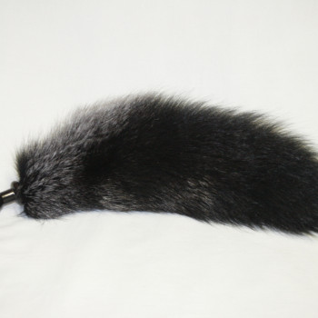 Анальная пробка черного цвета диам.32мм с черным лисьим хвостом BF32black/black