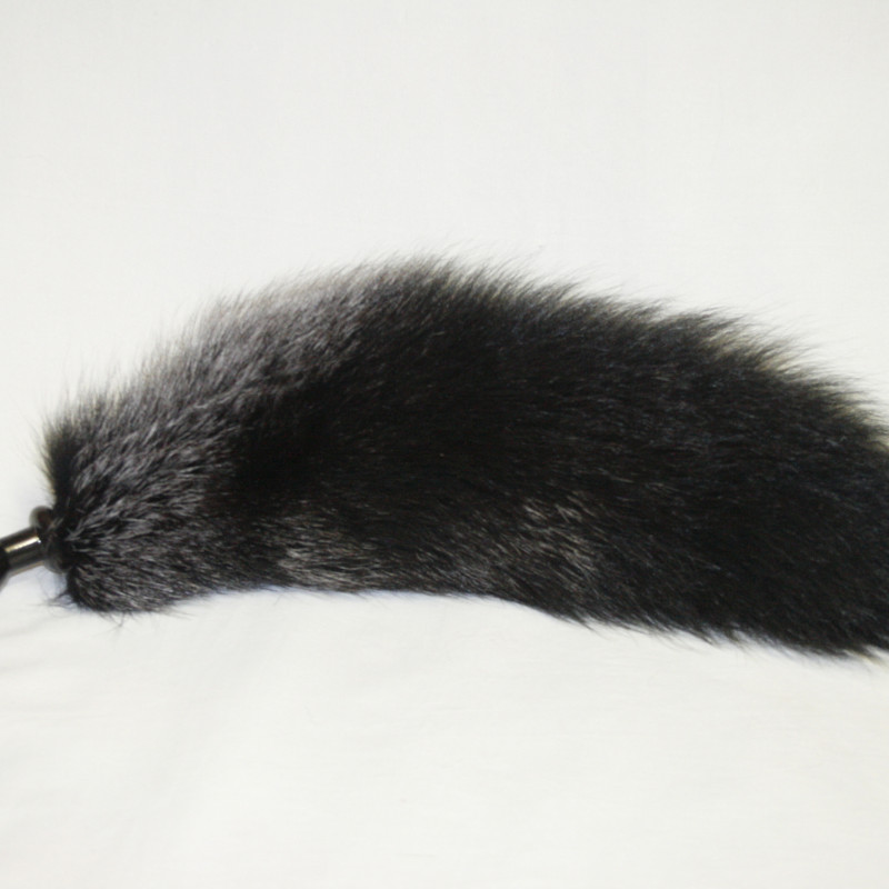 Анальная пробка черного цвета диам.32мм с черным лисьим хвостом BF32black/black