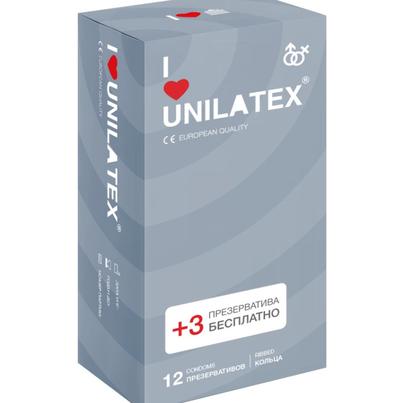 Презервативы Unilatex Ribbed 12+3 шт в подарок 3021Un